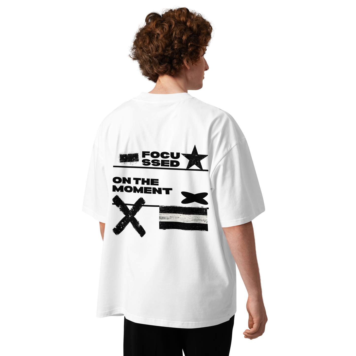 Men's White Focussed Moment Oversized T-Shirt